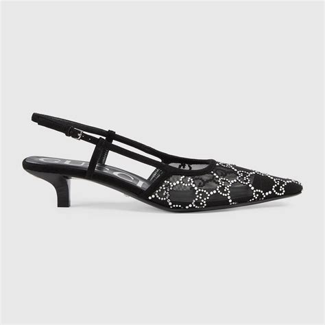 gucci mesh and crystal slingback mules|Gucci aria slingback pump.